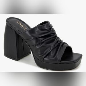 Kenneth Cole Black Ruched Leather Platform Mule
